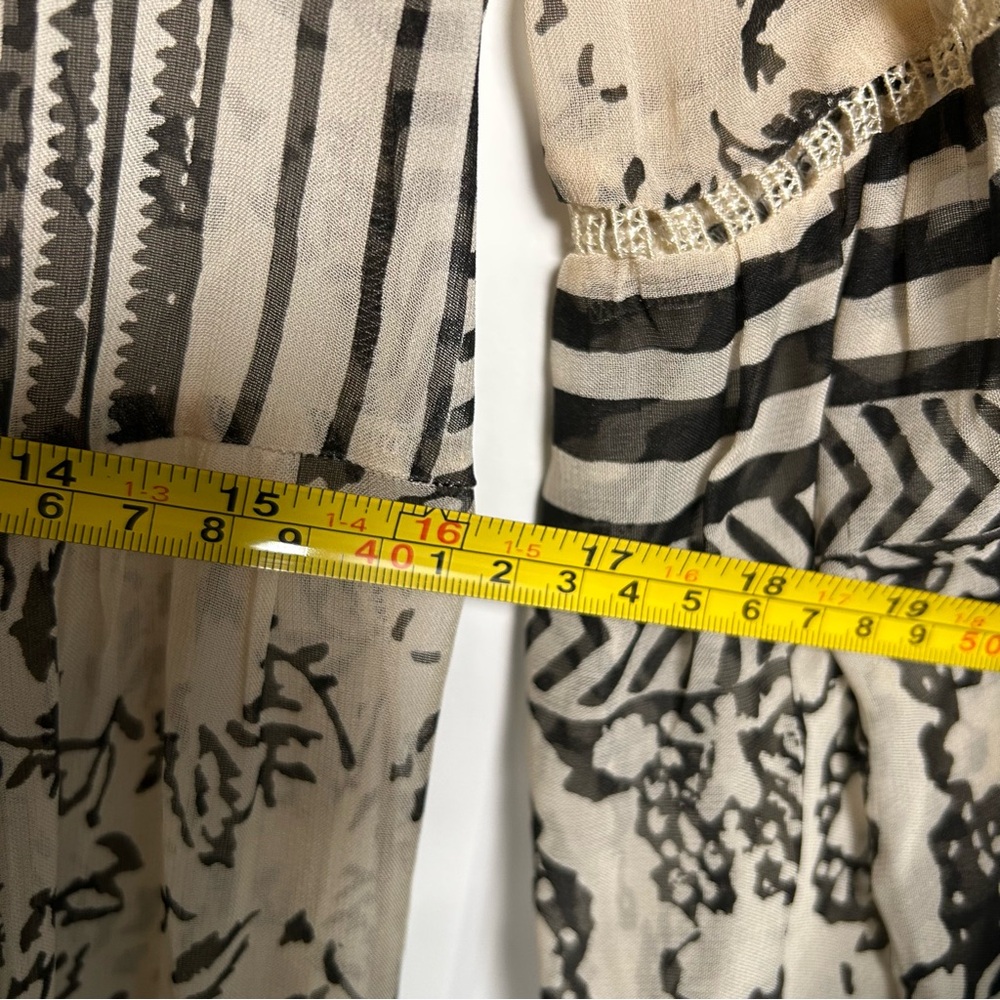 Anthropologie Talulah Cream and Black Ruched‎ Tiered Midi Dress Size XS Boho - Picture 11 of 16